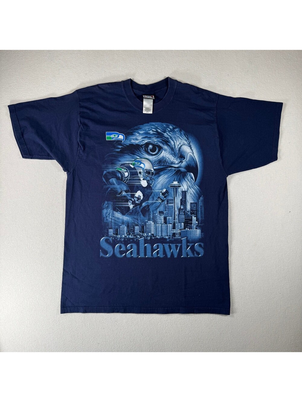Vintage Pro Player Seattle Seahawks Hawk T-Shirt Navy Blue Size XL